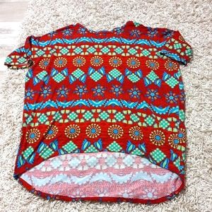 Womens LuLaroe Red Multicolor Tunic 3/4 Sleeve Shirt Small